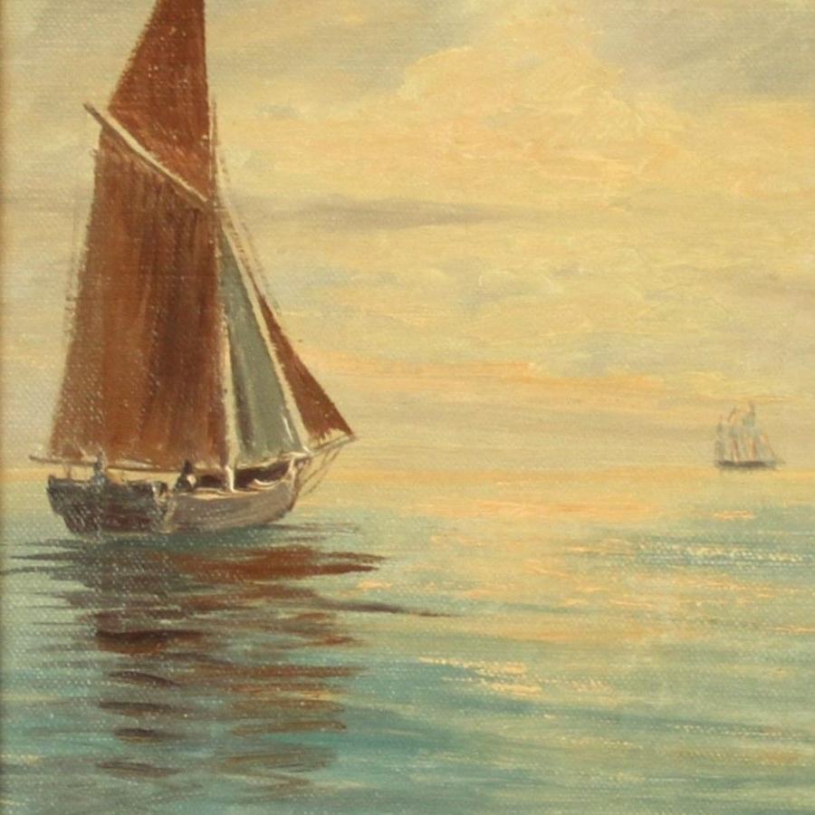 Christian Bennedsen (1893-1967) Evening Seascape with Boats, Denmark