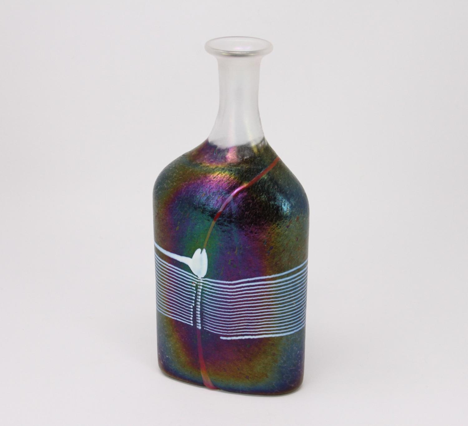 Bertil Vallien Atelier iridescent bottle vase Kosta Sweden 1980s