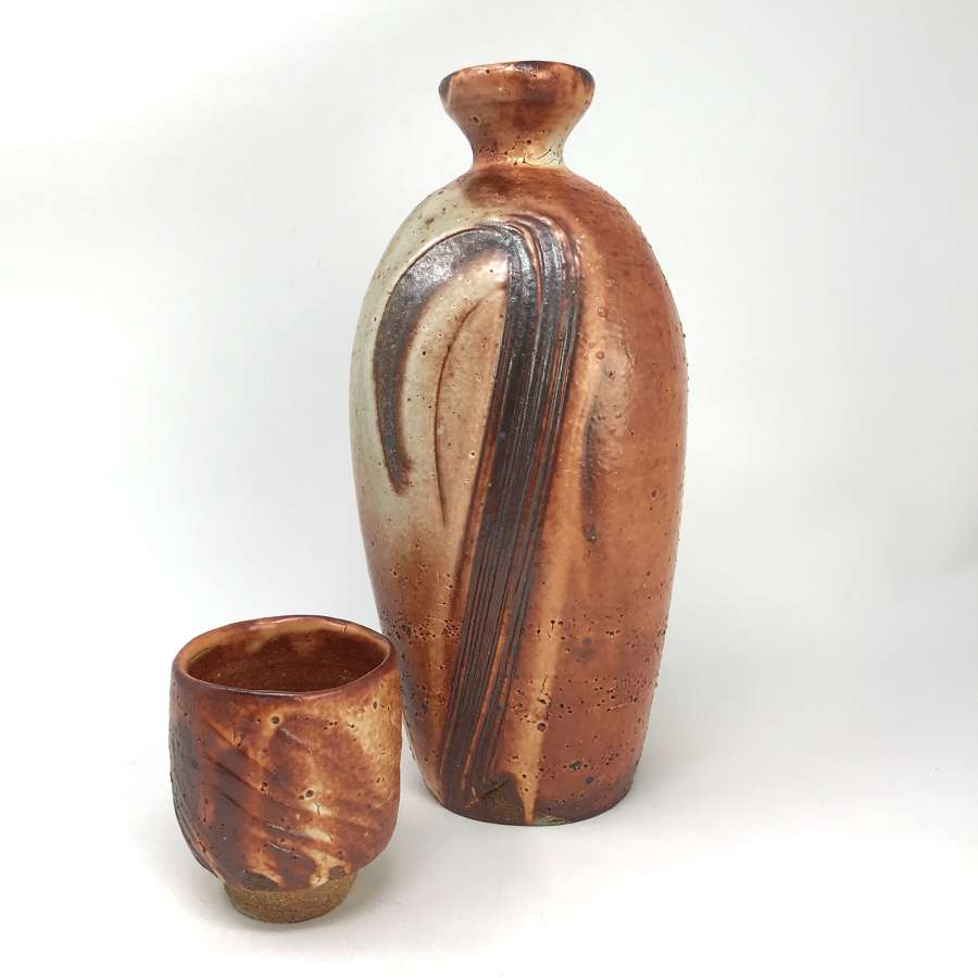 Lisa Hammond Stoneware Bottle and Matching Sake Cup