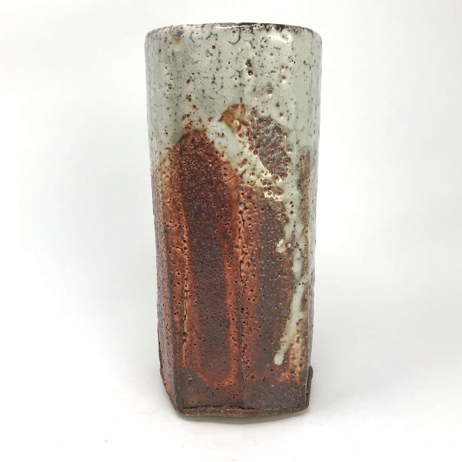 Lisa Hammond Octagonal Stoneware Vase with Shino Glaze over Slip