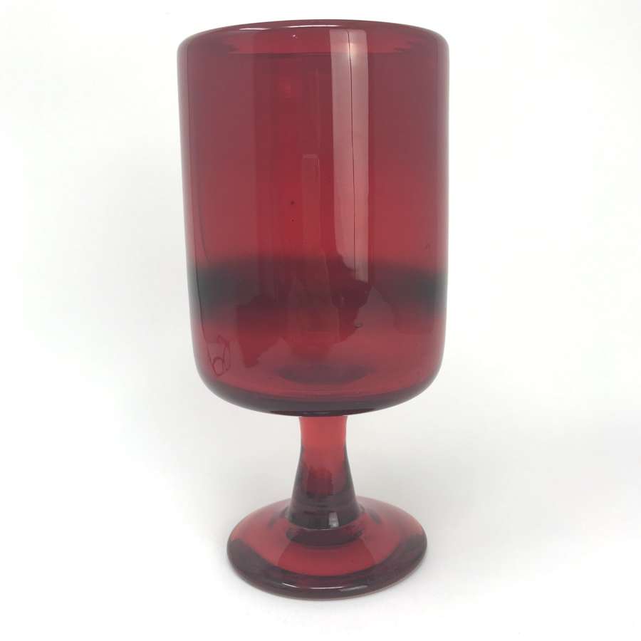 Erik Hoglund Large Red Glass Goblet Boda, Sweden 1960s