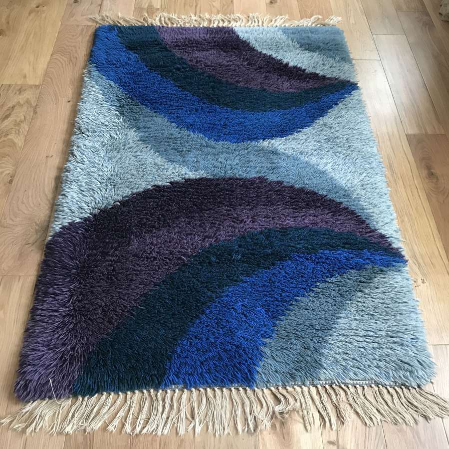 Swedish rya rug, blue and purple, c 1970s