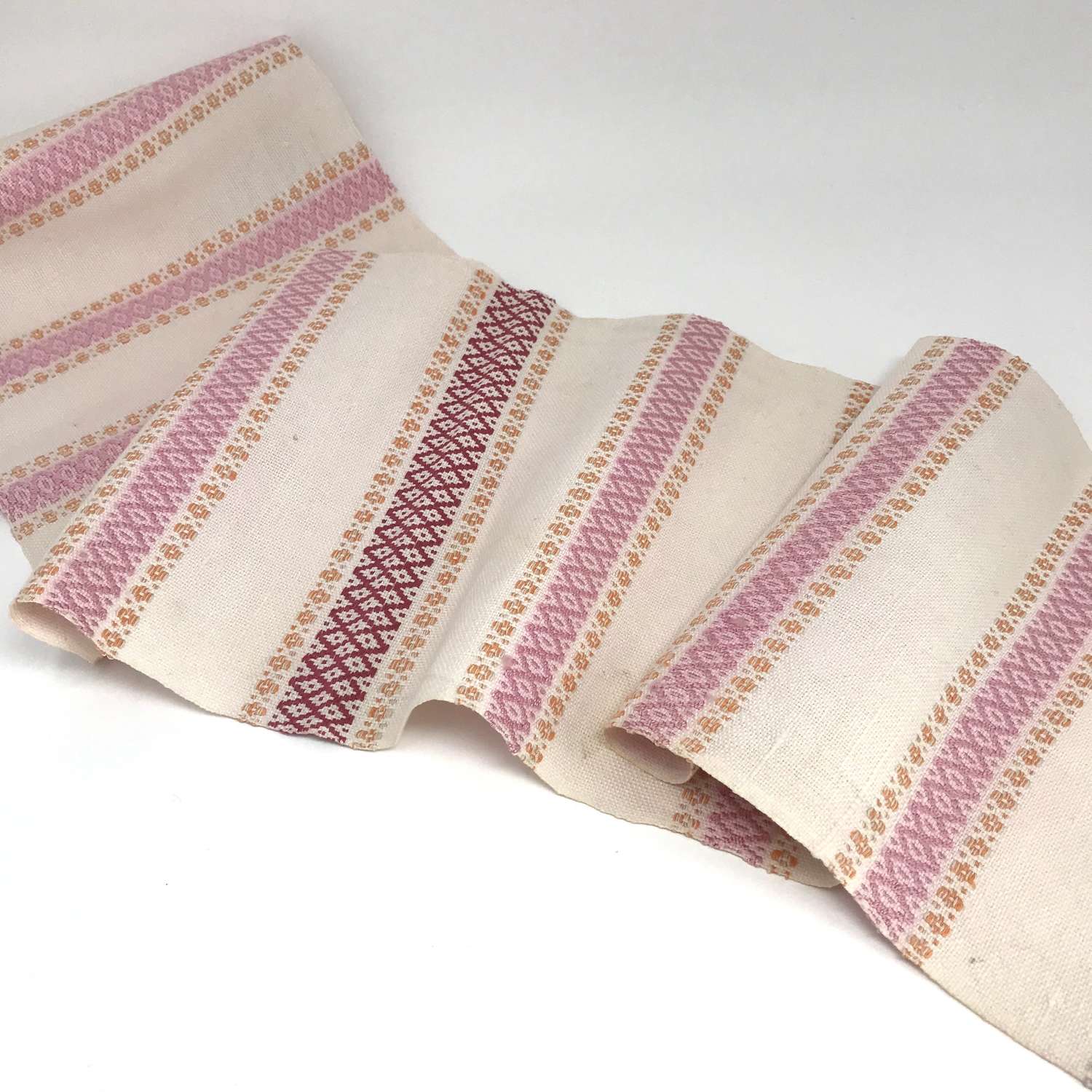 Swedish Handwoven and Embroidered Table Runner Pink and Orange Pattern