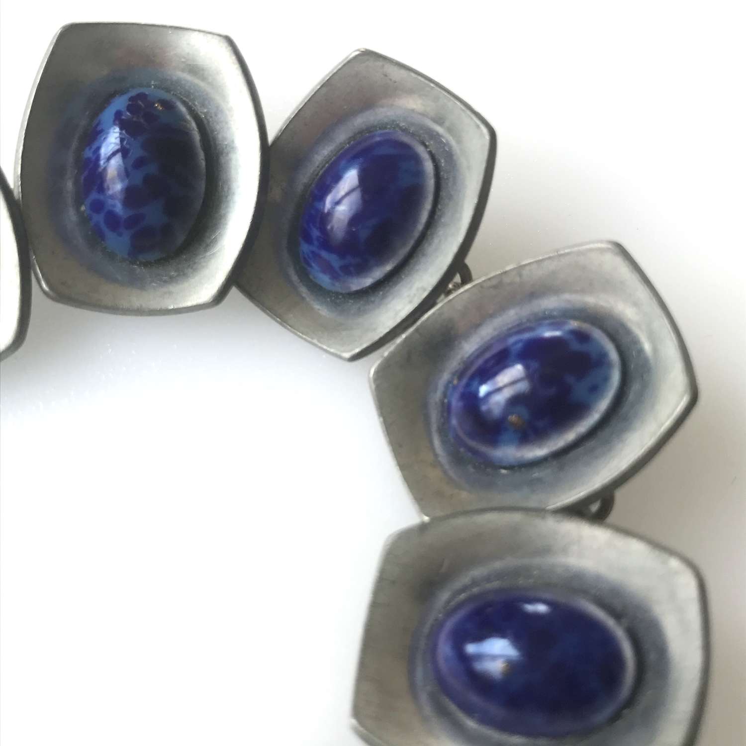 Pewter bracelet with blue cabochons by Jørgen Jensen, Denmark c1960s