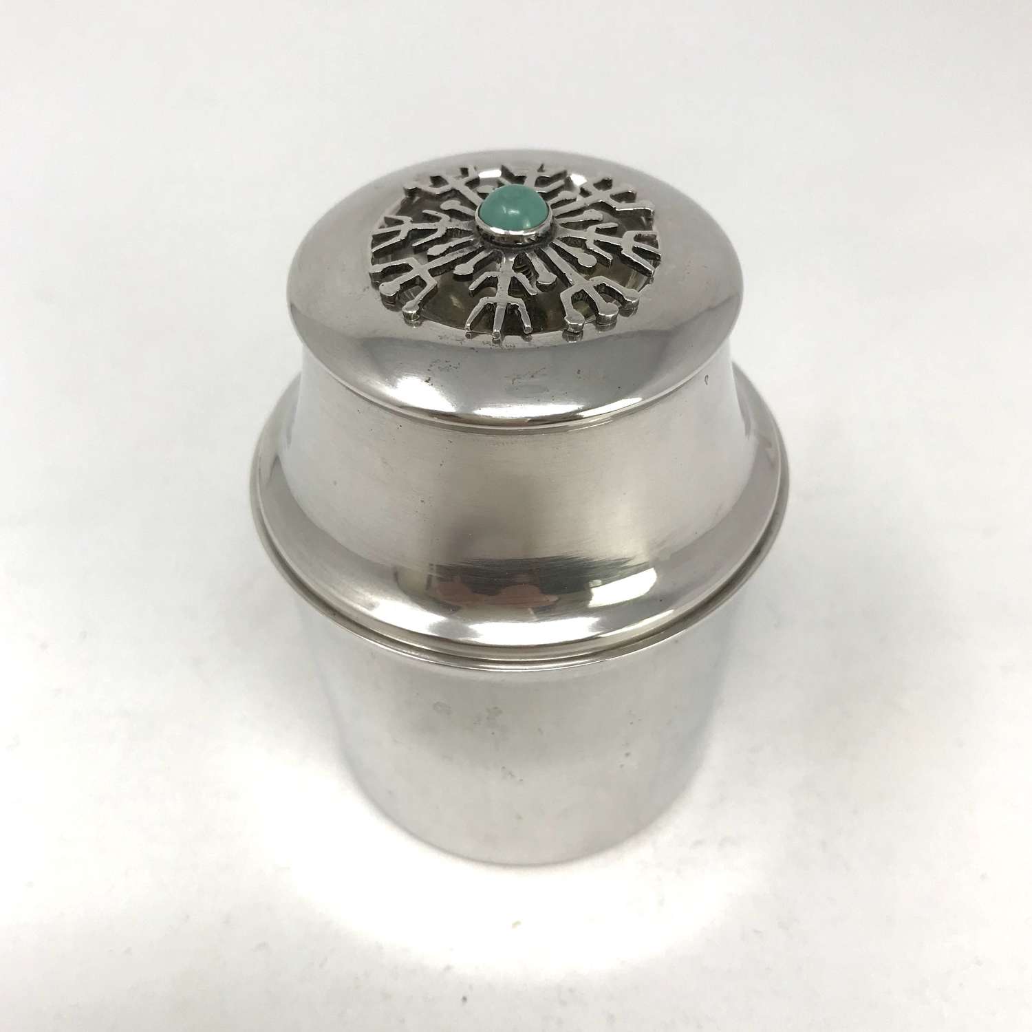 MGAB Silver lidded pot with turquoise cabochon Sweden 1953