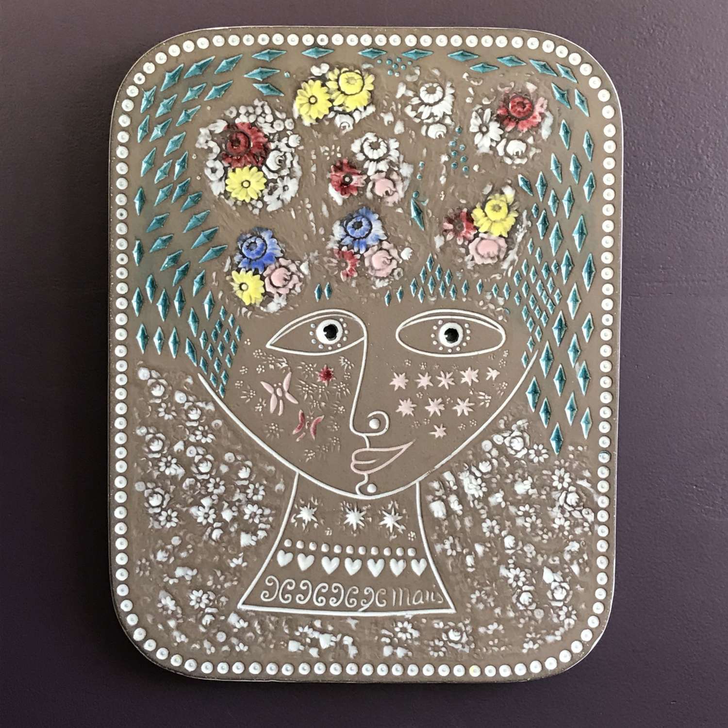 Mari Simmulson Beata Ceramic Wall Plaque Upsala Ekeby Sweden 1960s