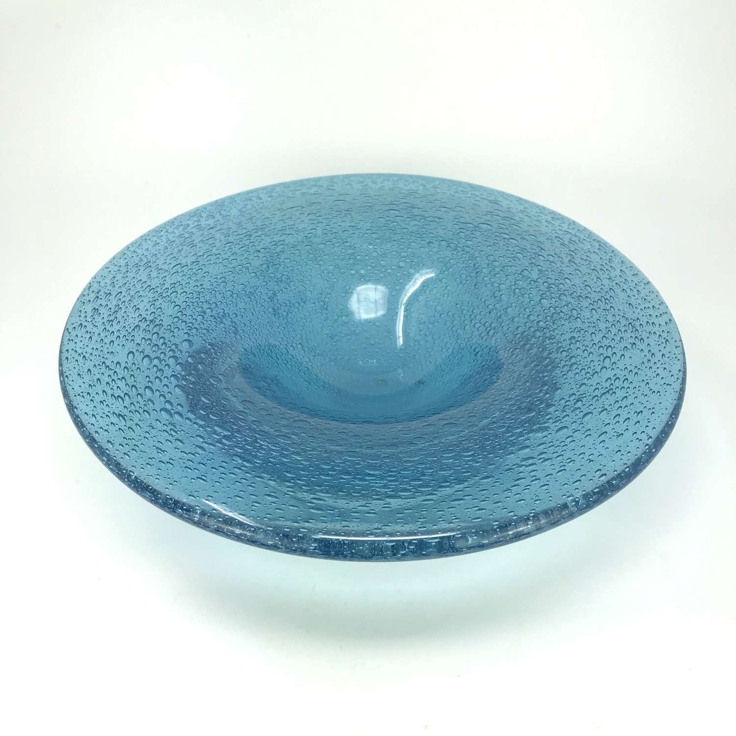 Lennart Nissmark Studio Ahus blue glass bowl with bubbles Sweden