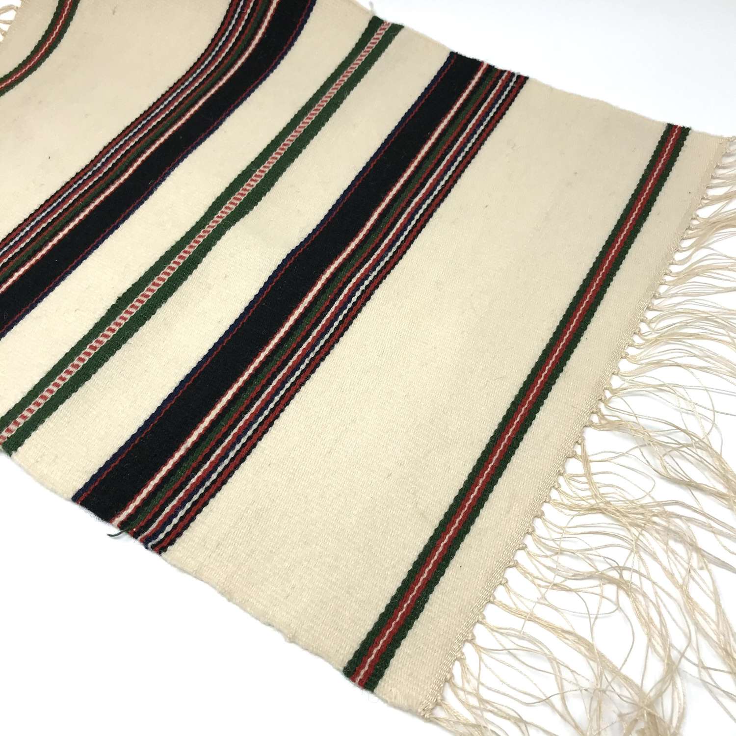 Handwoven Swedish woven wool table runner with long fringes