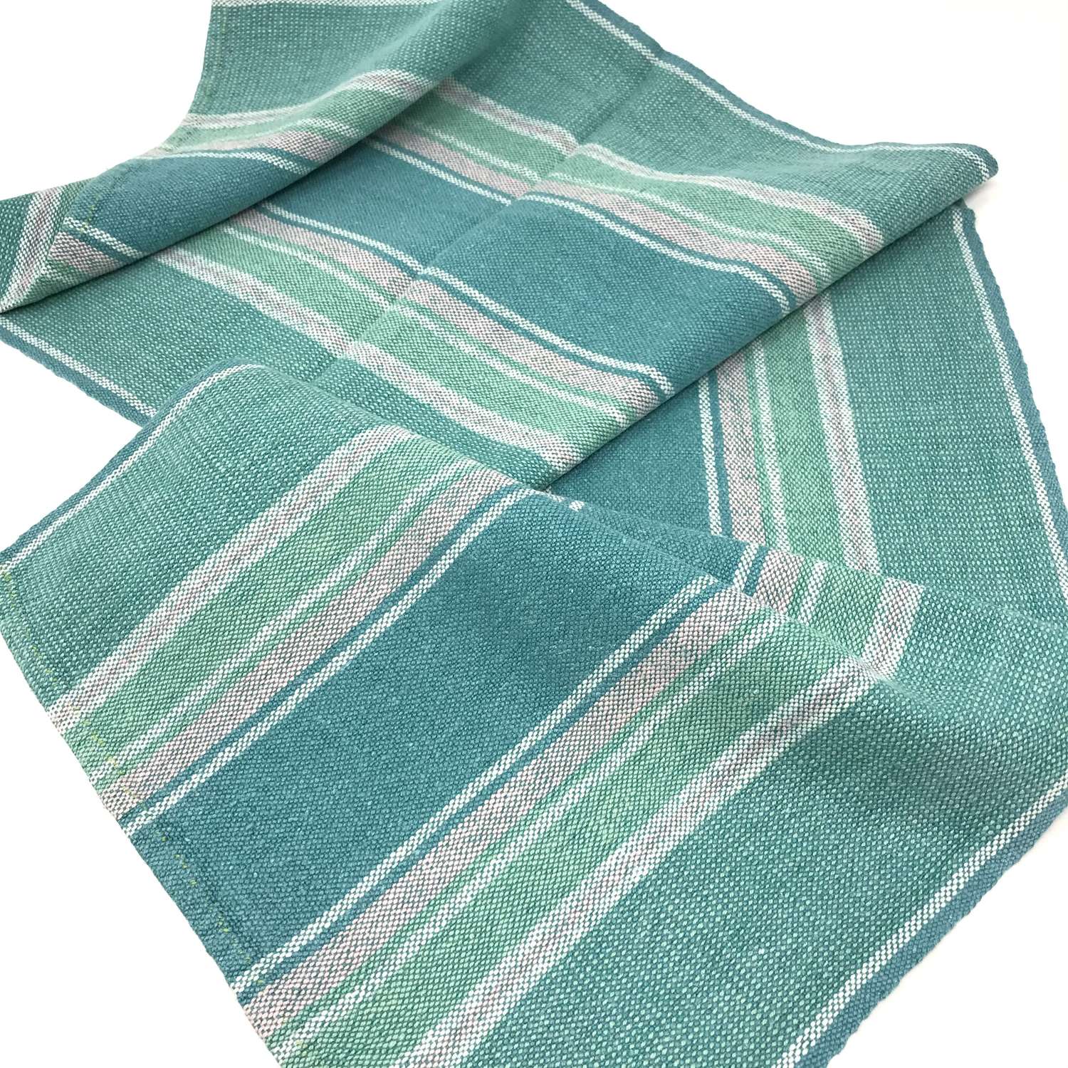 Vintage Swedish table runner, turquoise with pink and white stripes