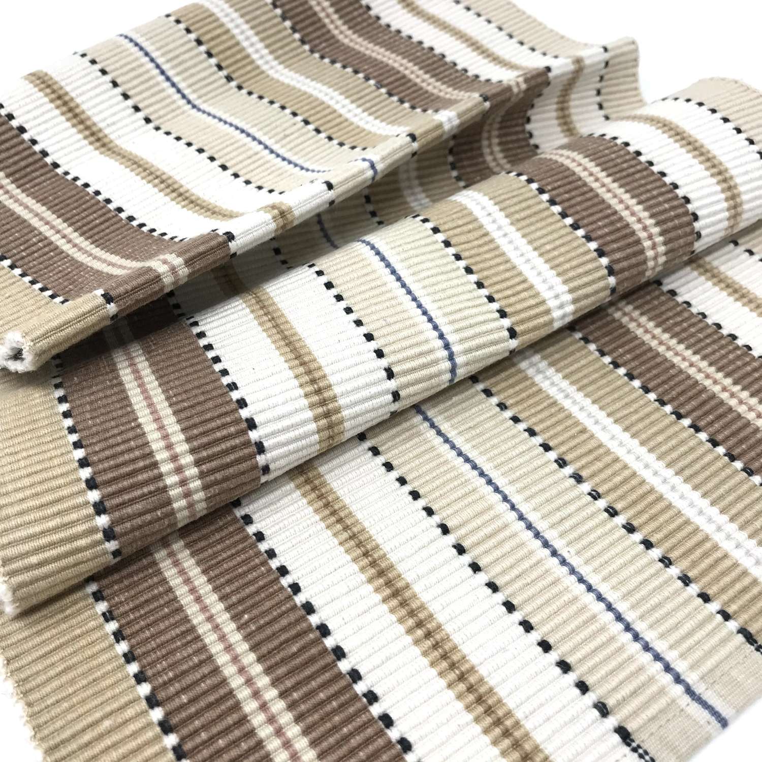Swedish vintage ribbed table runner in brown and beige