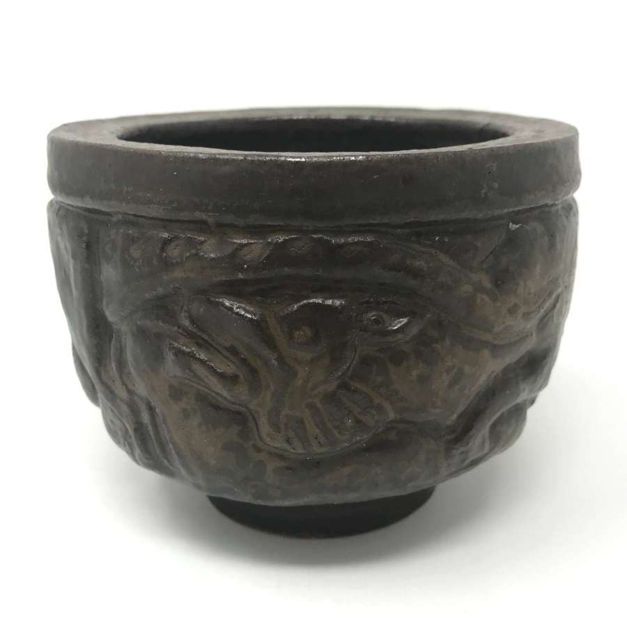 Åke Holm stoneware bowl with dragon Hoganas Sweden