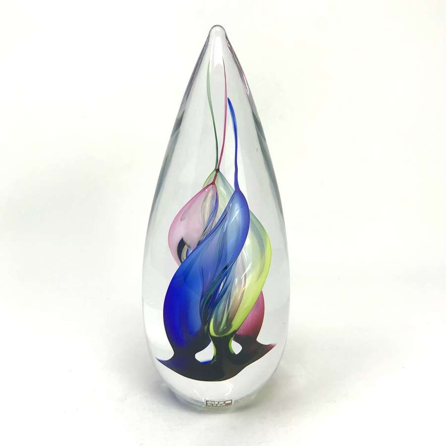 Studio Ahus Glass Sculpture with coloured swirls Sweden 2007