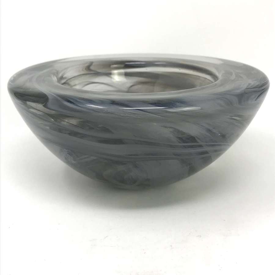 Anna Ehrner Large grey glass Atoll bowl Kosta Boda Sweden c1997