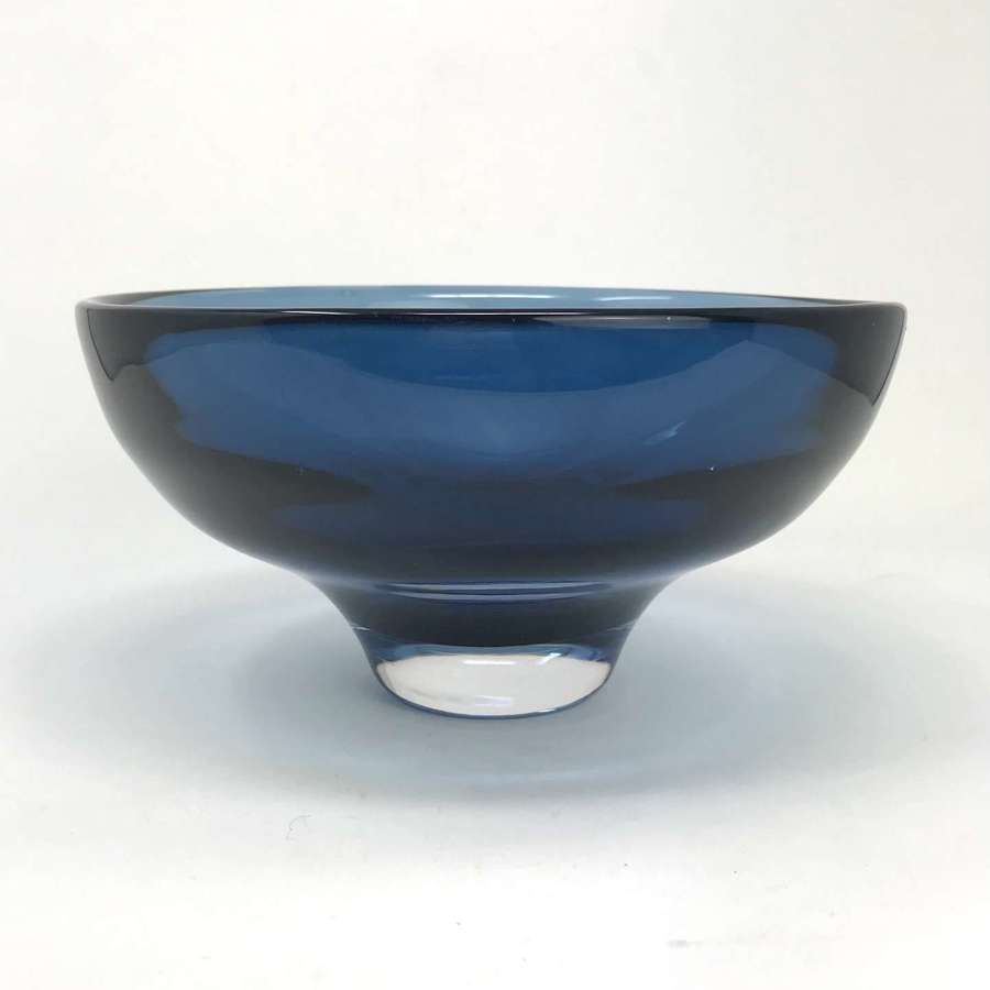 Mona Morales-Schildt large blue glass bowl Kosta Sweden 1960s