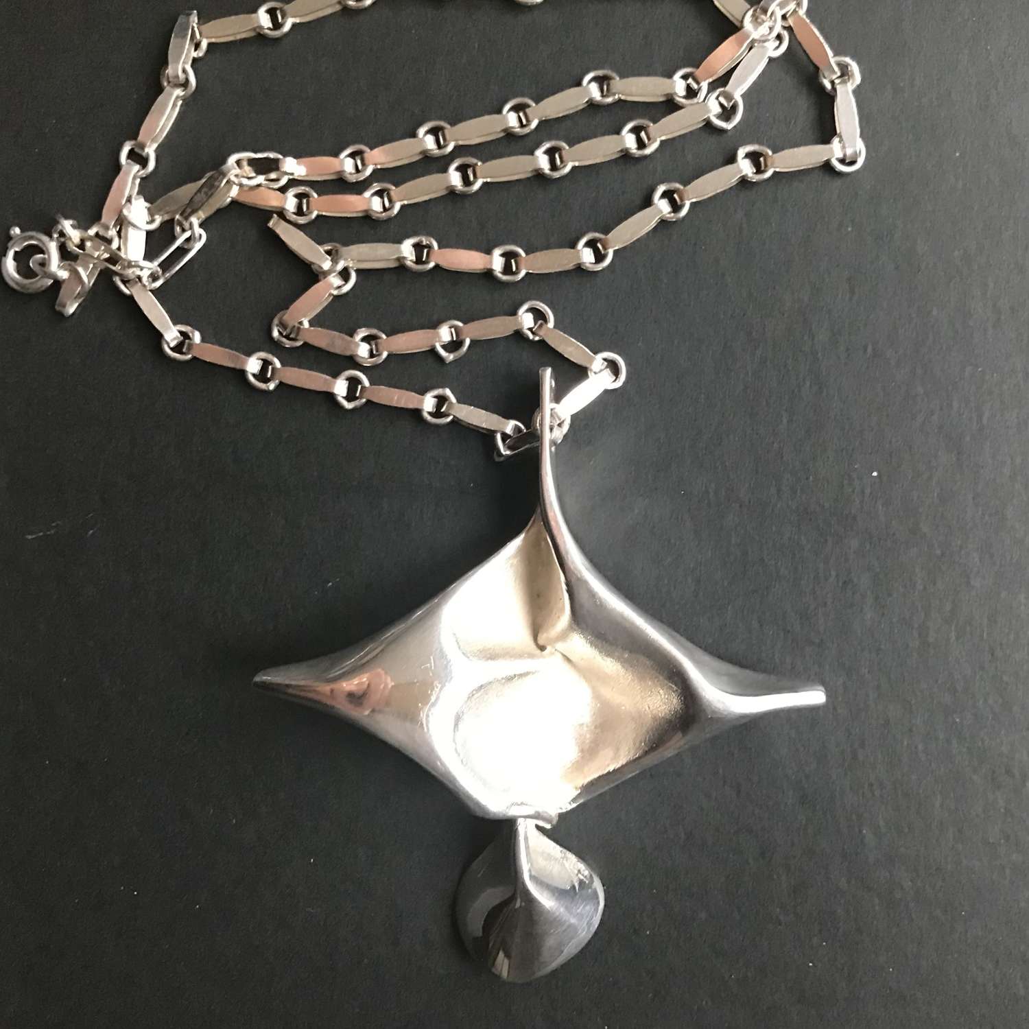 Silver pendant and chain designed by Matti Hyvarinen, Finland 1960s