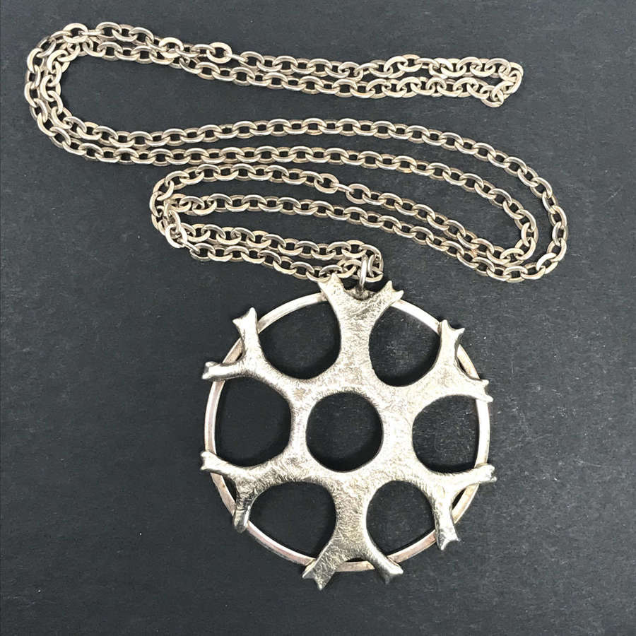 Sami design silver pendant and chain, Finland 1976