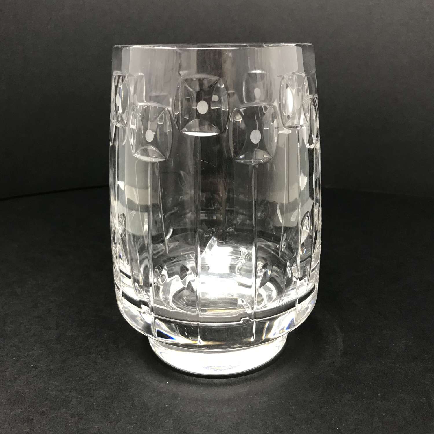 Stuart Crystal cut glass vase with flower pattern Stourbridge c1970s