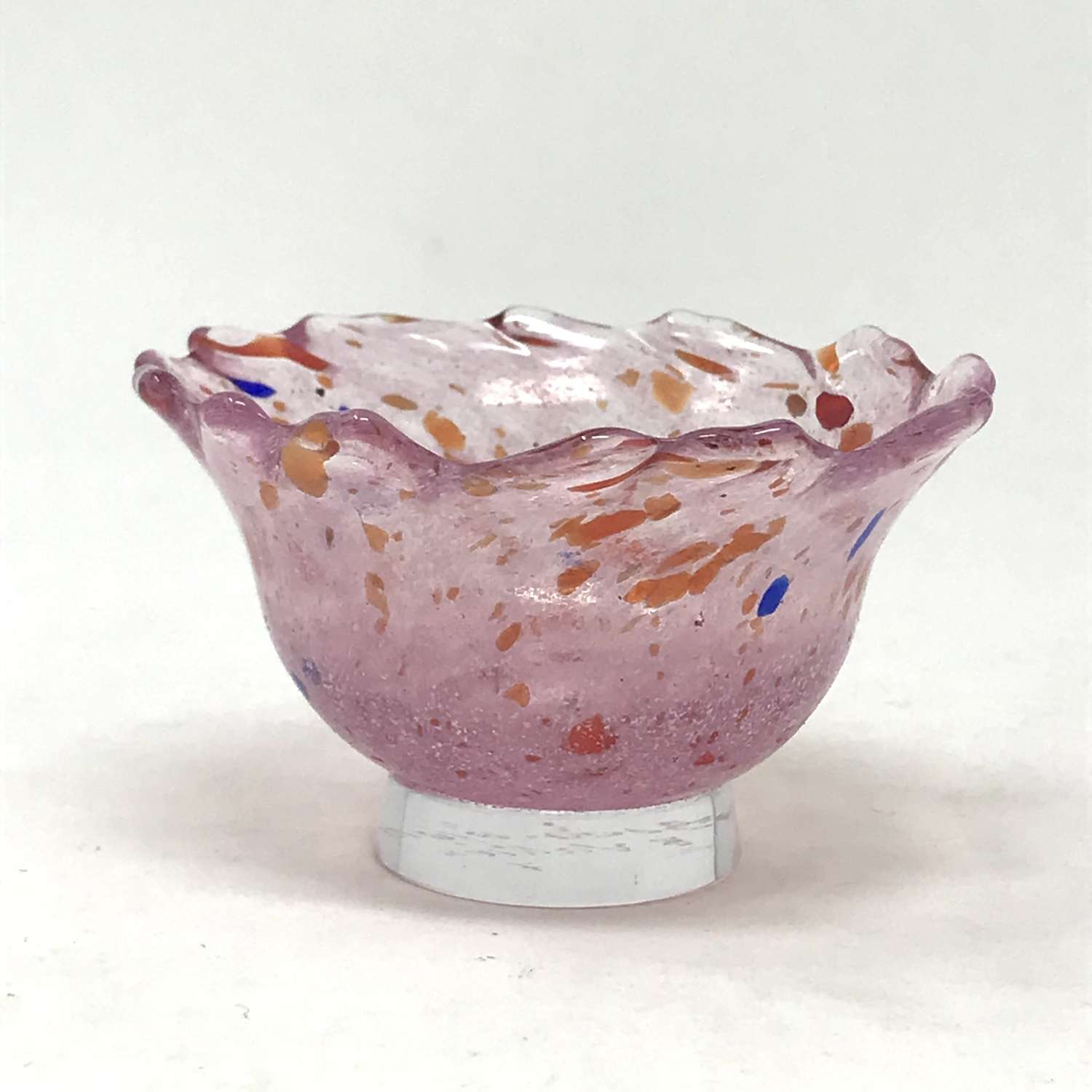 Bertil Vallien pink glass miniature bowl Boda Afors Sweden 1970s