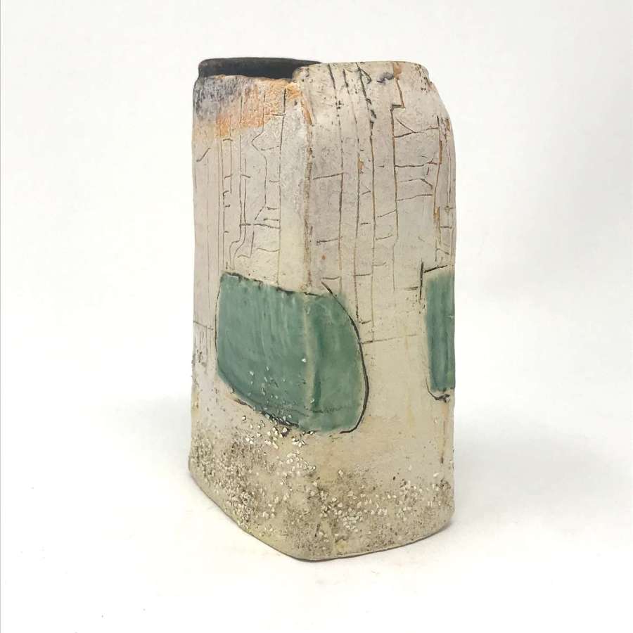 Craig Underhill earthenware vessel with green squares England