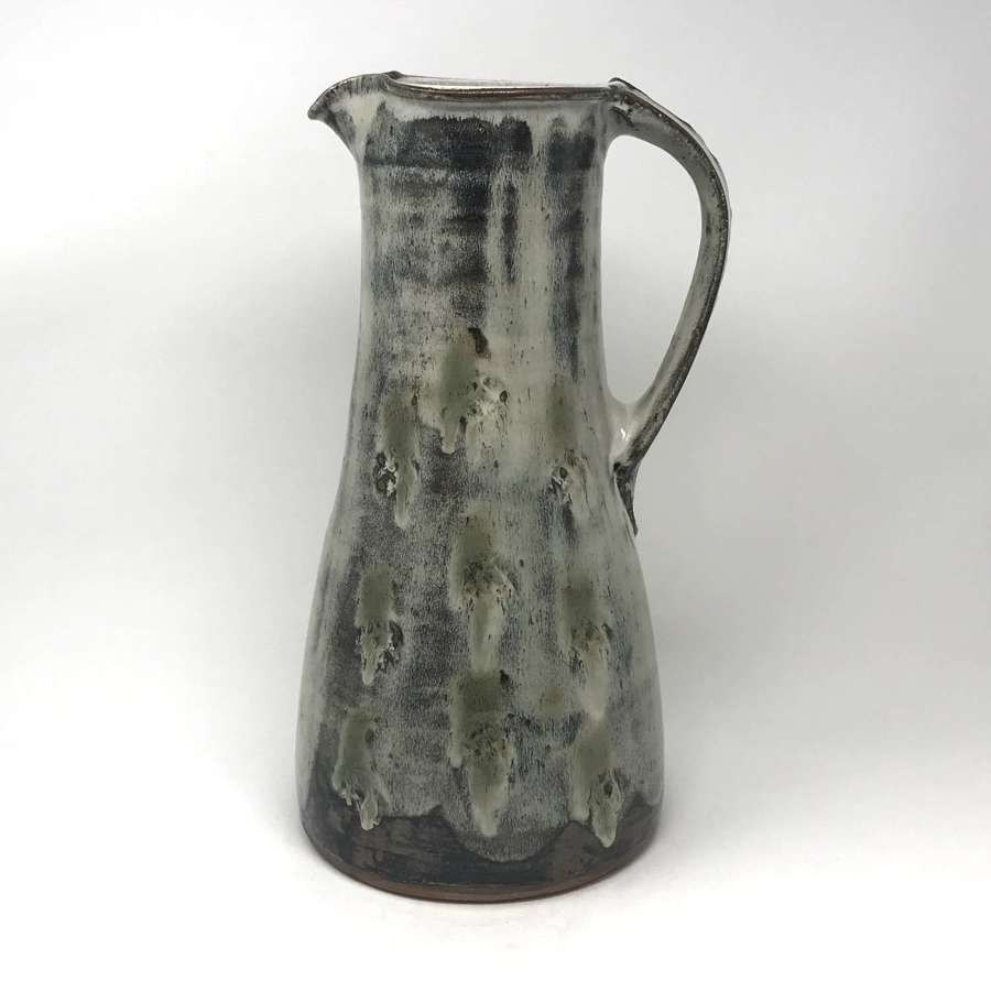 Jim Malone Large stoneware pitcher with nuka glaze and impressed marks