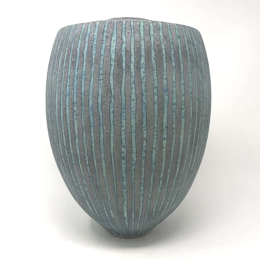 Peter Beard large stoneware vessel with turquoise and lilac glaze