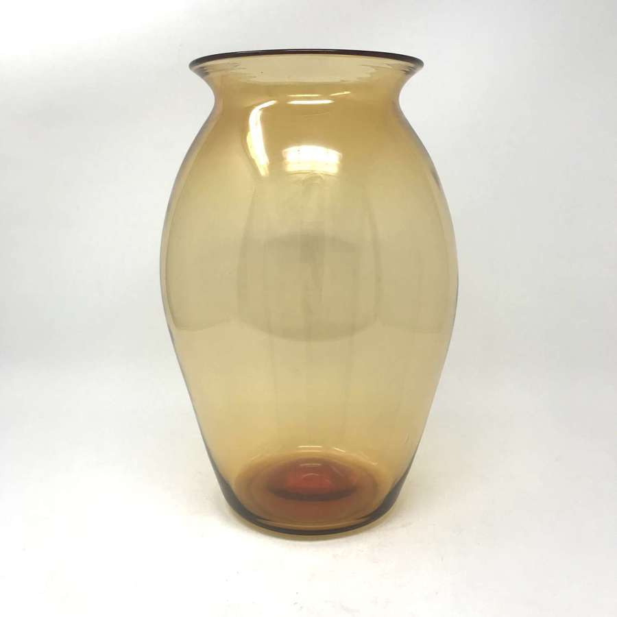 Keith Murray Amber Art Deco glass vase Stevens and Williams 1930s