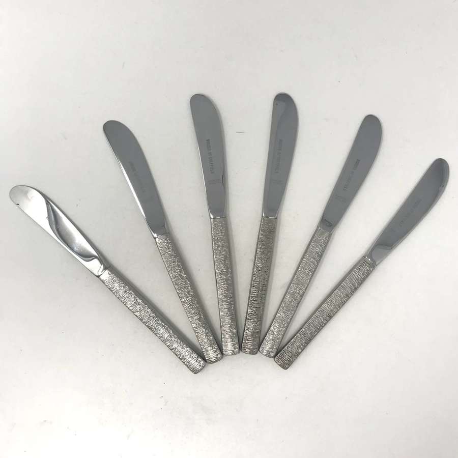 Gerald Benny box set 6 stainless steel Viners tea knives 1960s