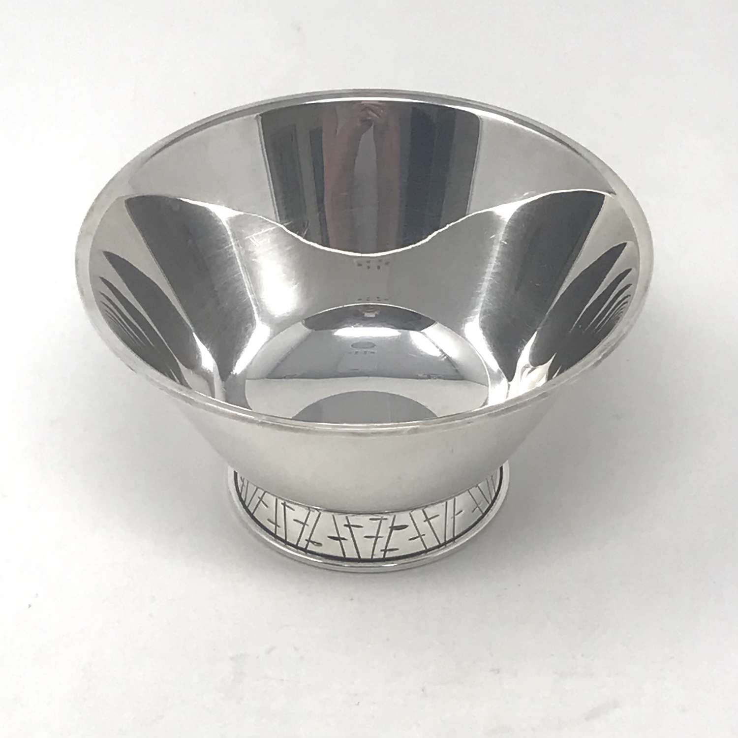 Tage Göthlin silver bowl with decorated foot, Sweden 1966