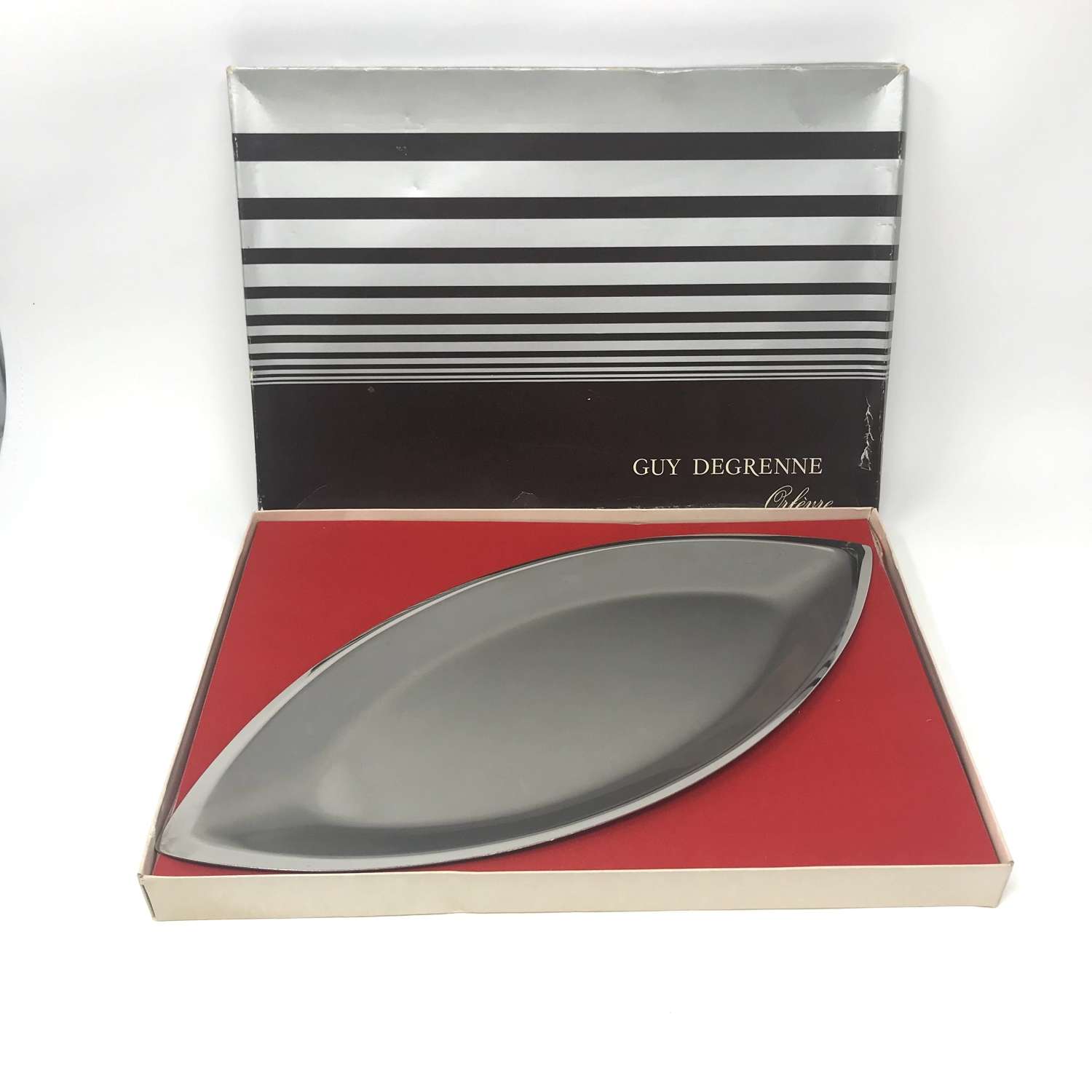 Guy Degrenne stainless steel platter in box France c1960s