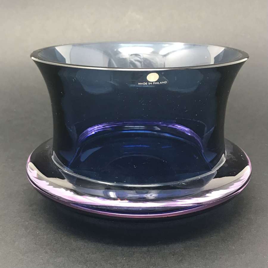 Tapio Wirkkala blue and purple glass bowl, iittala Finland 1965