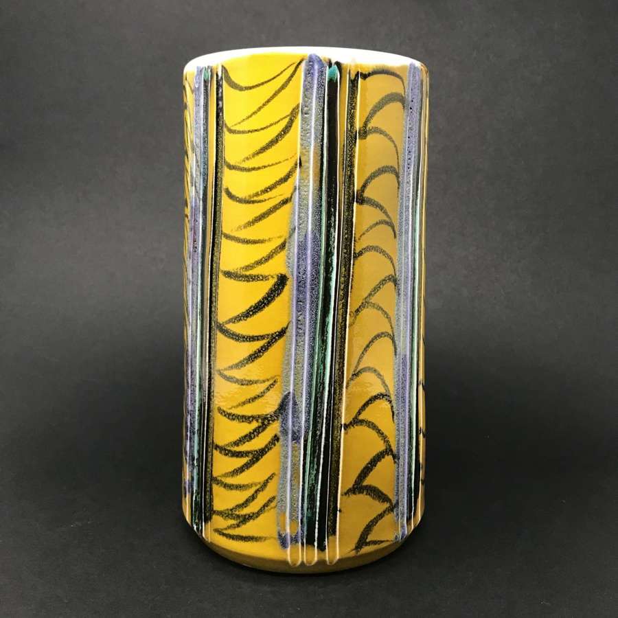 Poole Pottery Yellow carved Delphis vase 1960s