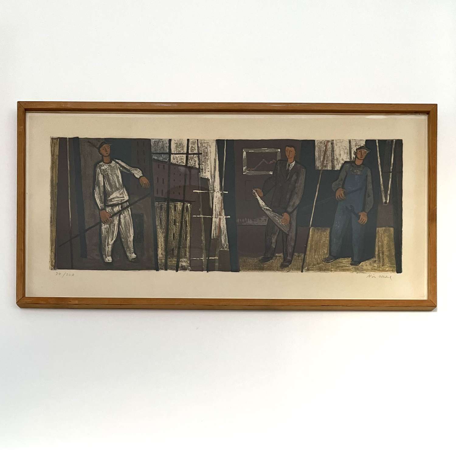 Nils Wedel lithograph of workers Sweden c1960s