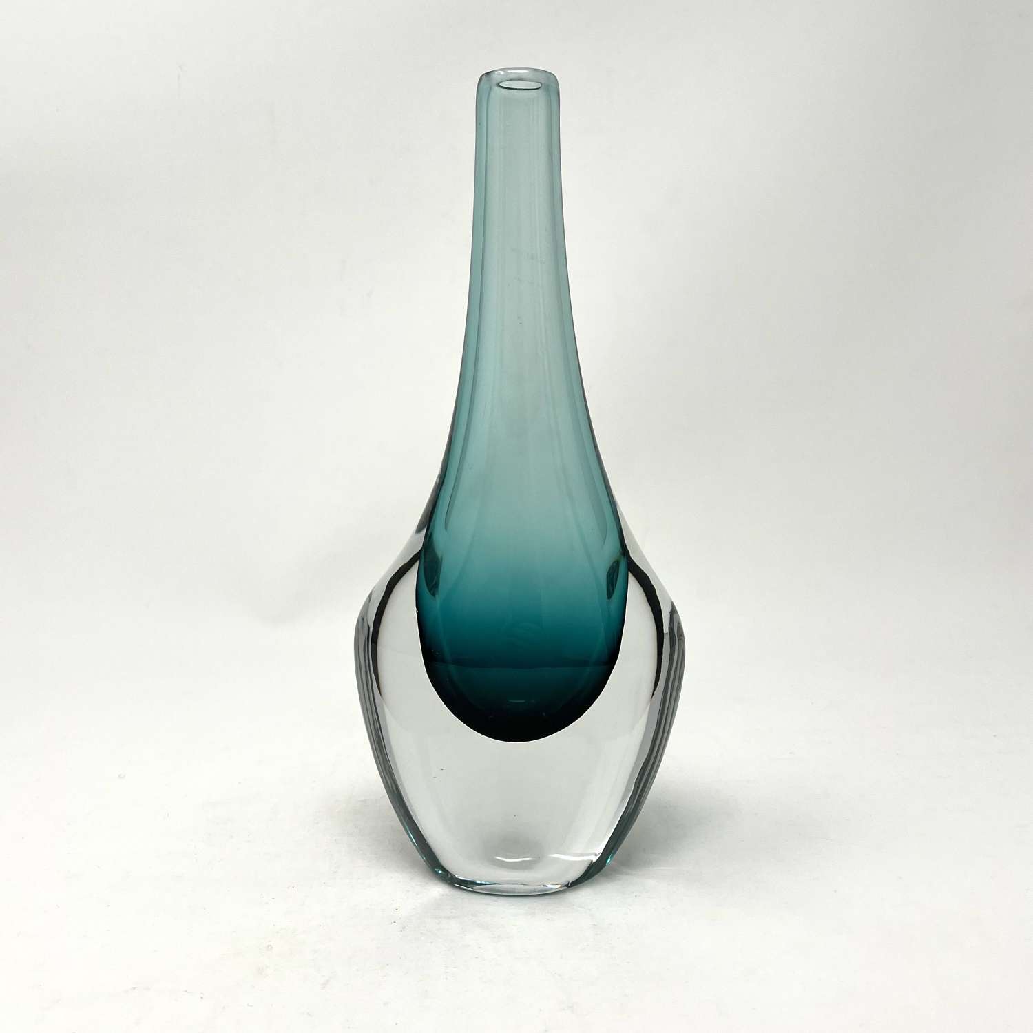 Josef Schott turquoise sommerso glass vase, Smålandshyttan Sweden 1950