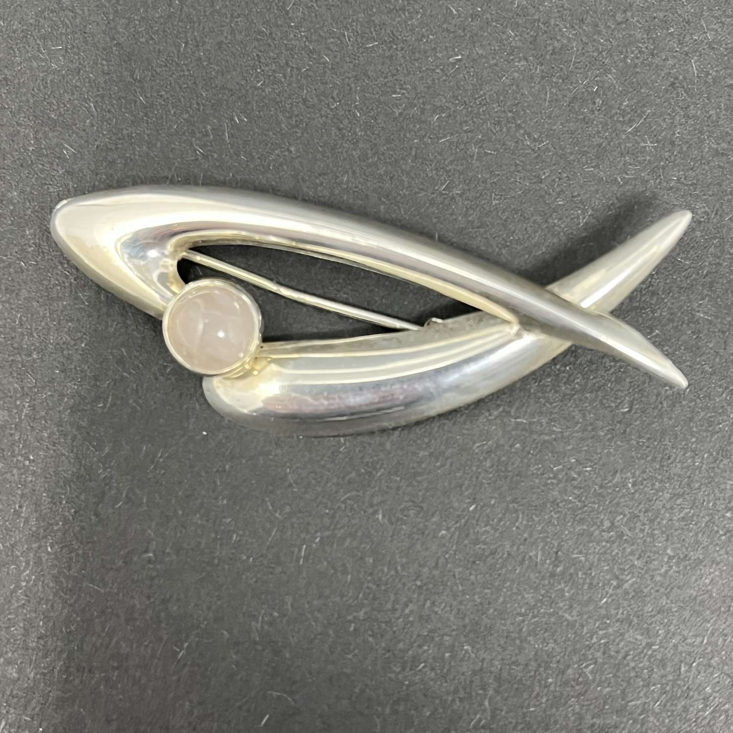 Modernist brooch with milky-white cabochon, Finland c1960s
