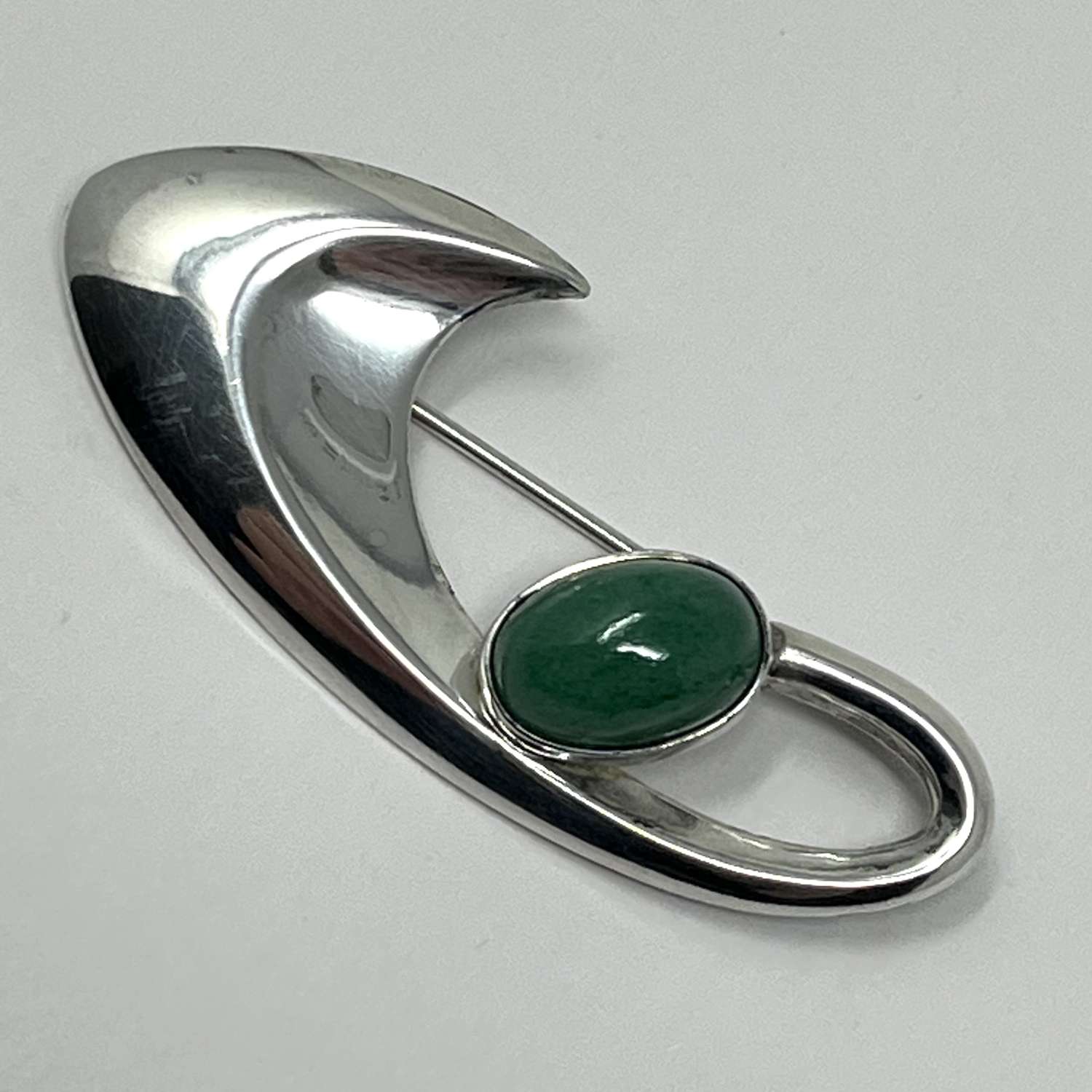 Modernist brooch with green cabochon, Finland 1960s