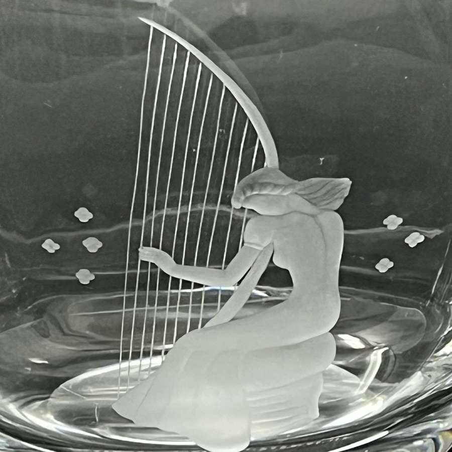 Edvin Ohrstrom glass vase with harpist Orrefors Sweden 1950s