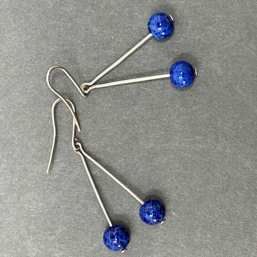 Bertil Weideberg vintage earrings with blue beads, Sweden