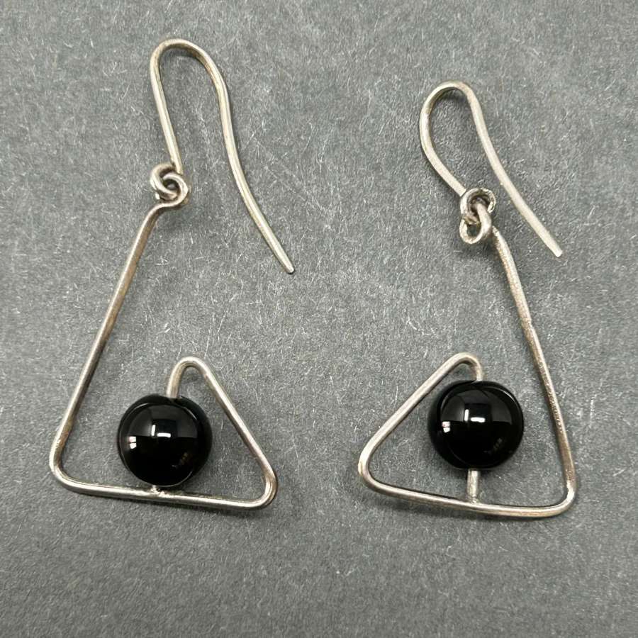 Bertil Weideberg vintage earrings with black beads, Sweden