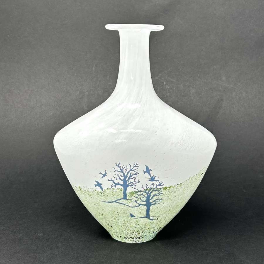 Kjell Engman glass vase with neck October pattern Kosta Sweden 1980s