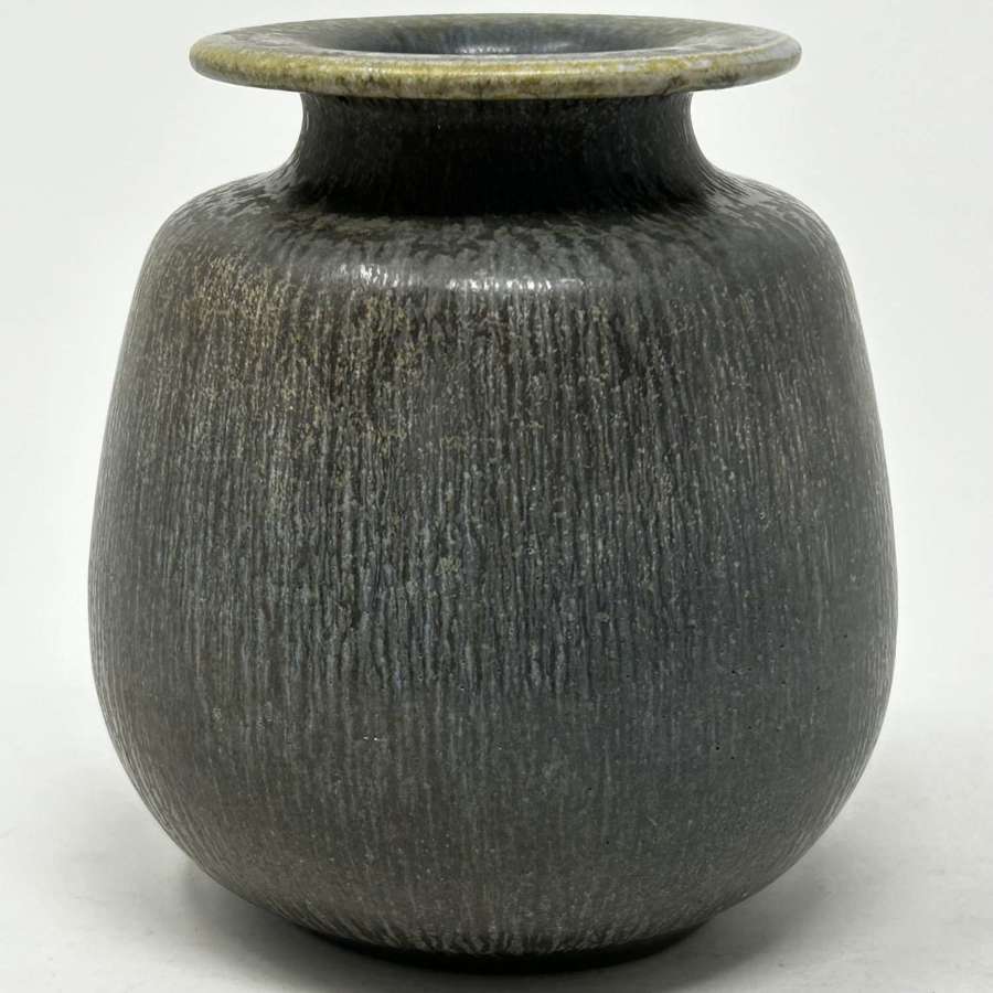 Kjell Bolinder grey stoneware vase with haresfur glaze Sweden 1969
